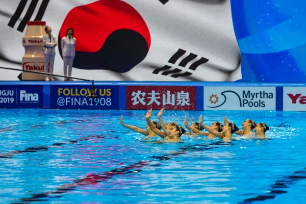 [사진=오상용 기자] 광주세계수영선수권대회 아티스틱 수영, 팀 테크니컬 예선전 대한민국