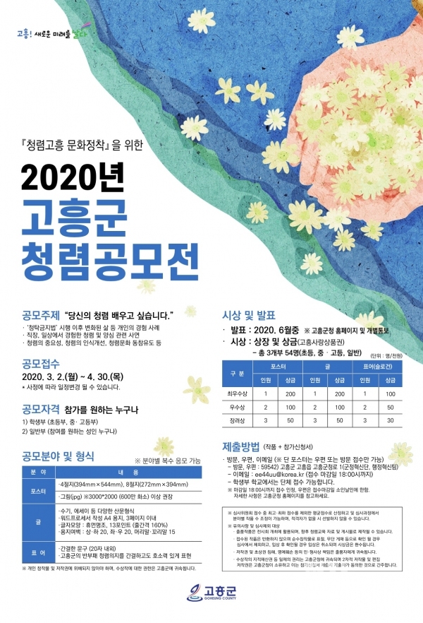 2020 고흥군 청렴 공모전 포스터/고흥군 제공