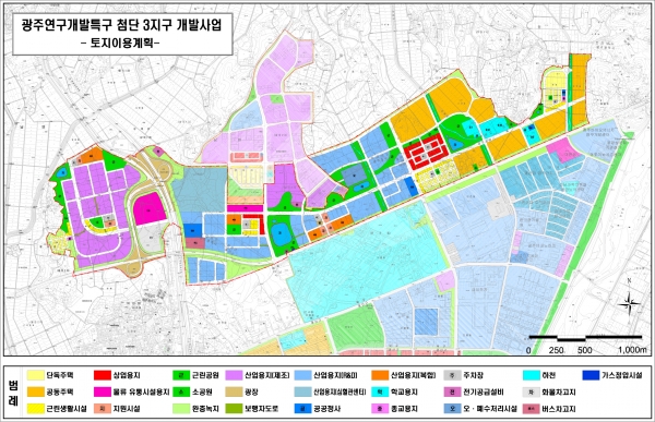 첨단3지구 토지이용계획도(실시계획 승인)/광주도시공사 제공