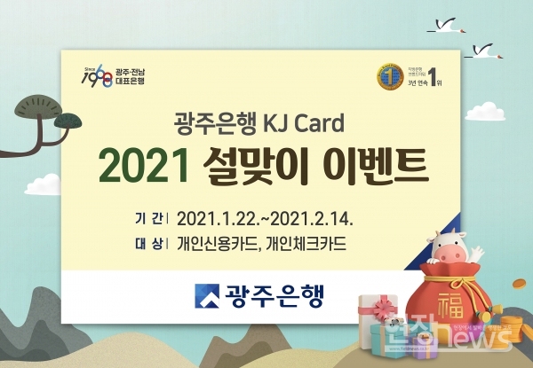 광주은행(은행장 송종욱)은 KJ카드 개인고객을 대상으로 오는 2월 14일까지 ‘2021 설맞이 이벤트’를 실시한다./광주은행 제공